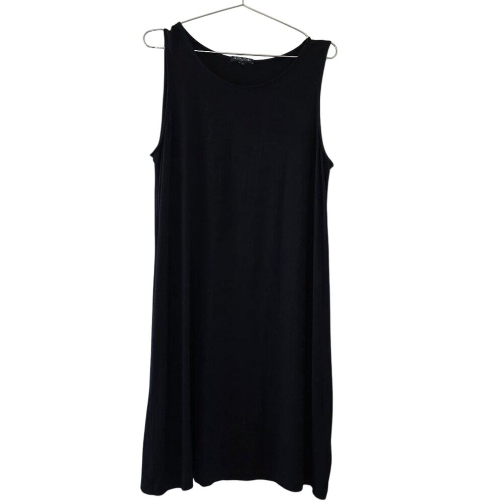 Eileen Fisher Black Sleeveless Midi Dress Womens Size LP Scoop Neck Minimalist